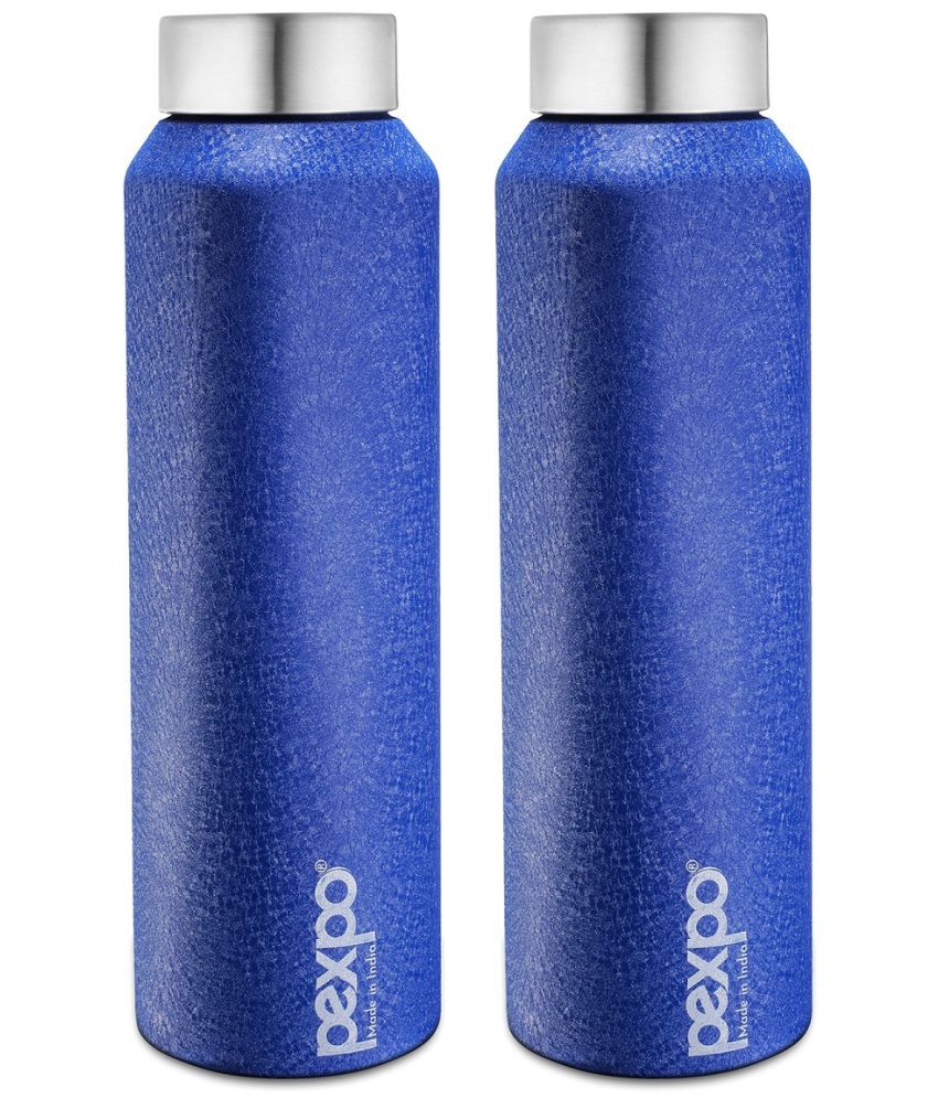     			PEXPO 1000 ml Stainless Steel Fridge Water Bottle (Set of 2, Blue, Vertigo)