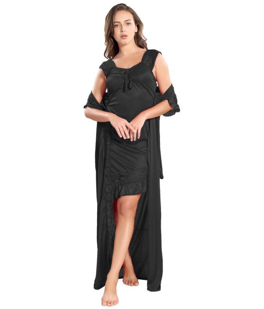     			Romaisa Satin Nighty & Night Gowns - Black Single