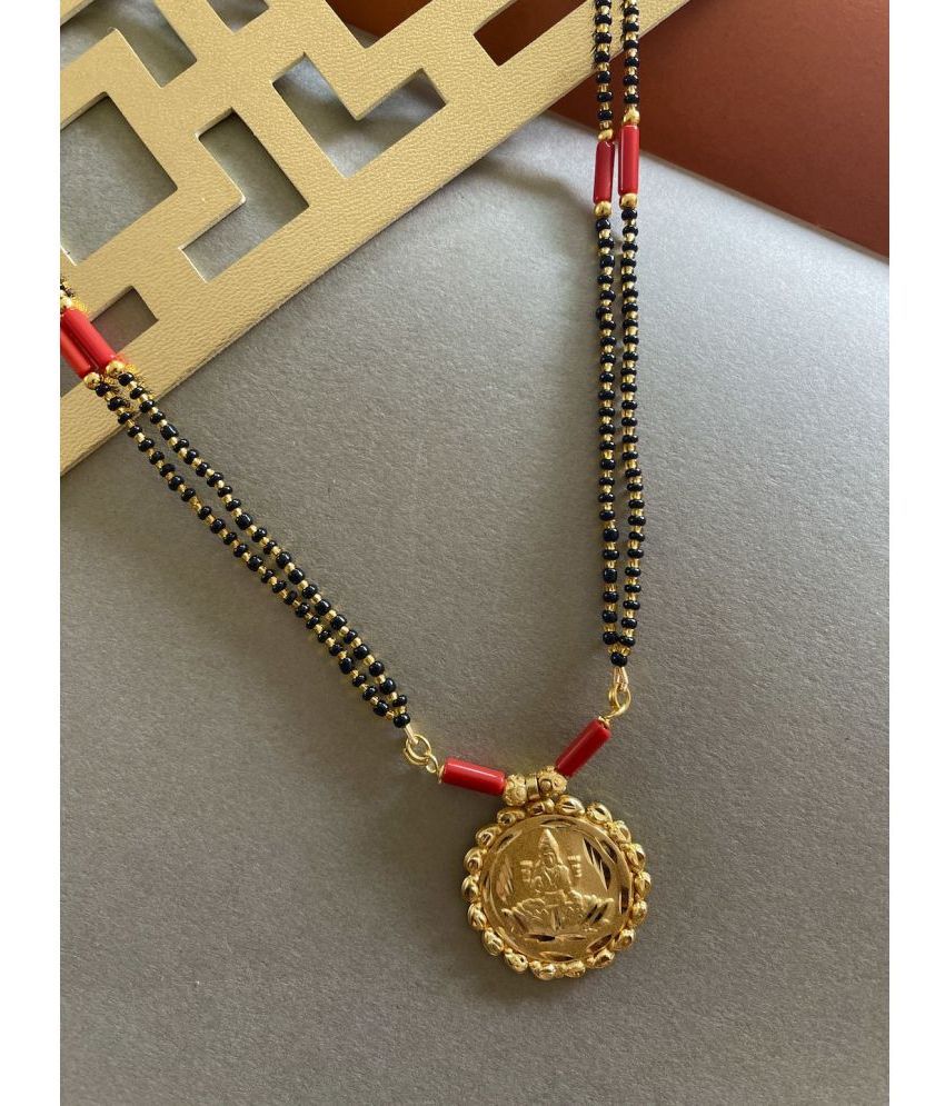     			Long Mangalsutra Designs Gold Plated Necklace Laxmi Coin Pendant red/black beads chain Gold Mangalsutra Hindu Latest Designs For Women (34 Inches)