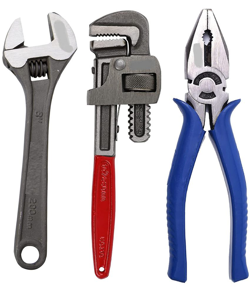     			Padmakshi Combo Pack of 3 Tool Kits Set for Home (Contains 8 Inch Adjustable Spanner, 8 Inch Combination Plier, 10 Inch Pipe Wrench)