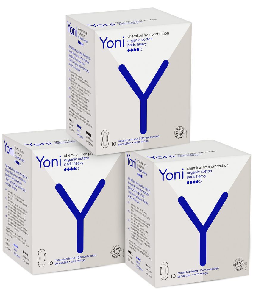 Yoni 100% Organic Cotton Biodegradable Large 10 Sanitary Pads Pack of 3