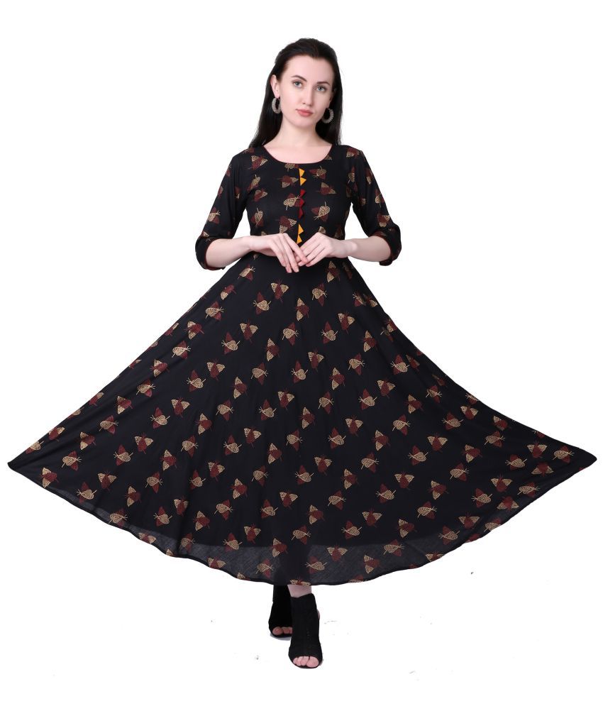     			MEESORRA - Black Rayon Women's Flared Kurti