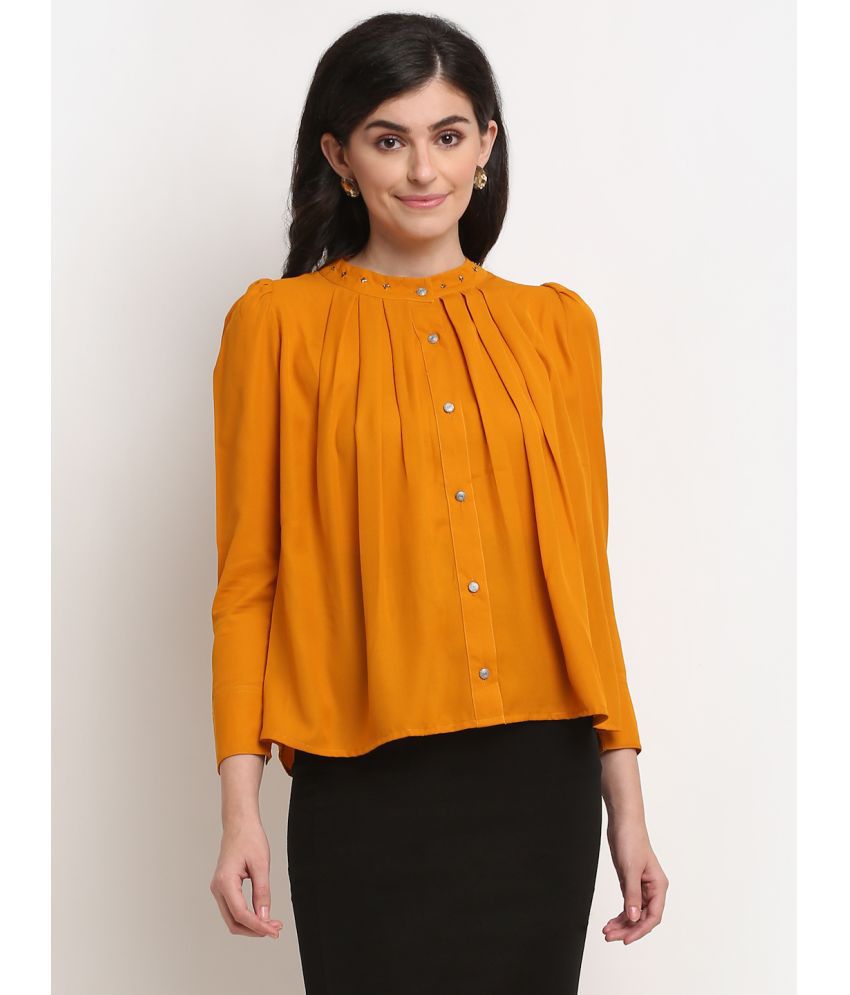 La Zoire - Yellow Crepe Women's Shirt Style Top ( Pack of 1 )