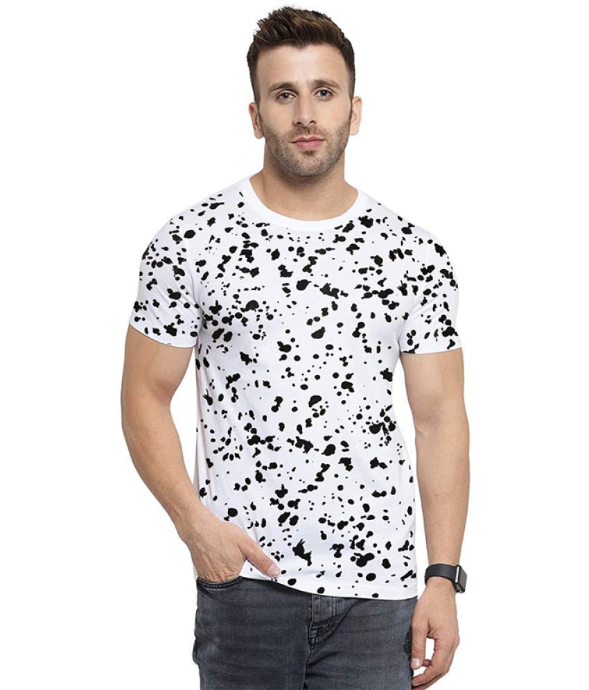     			OXRYZER Cotton Blend Regular Fit Printed Round White T-Shirt