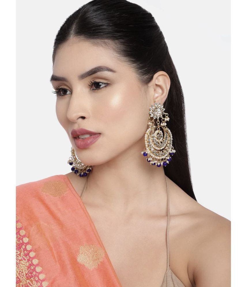     			I Jewels 18K Gold Plated Traditional Kundan Studded Chandbali Earrings For Women/Girls (E7077Bl)