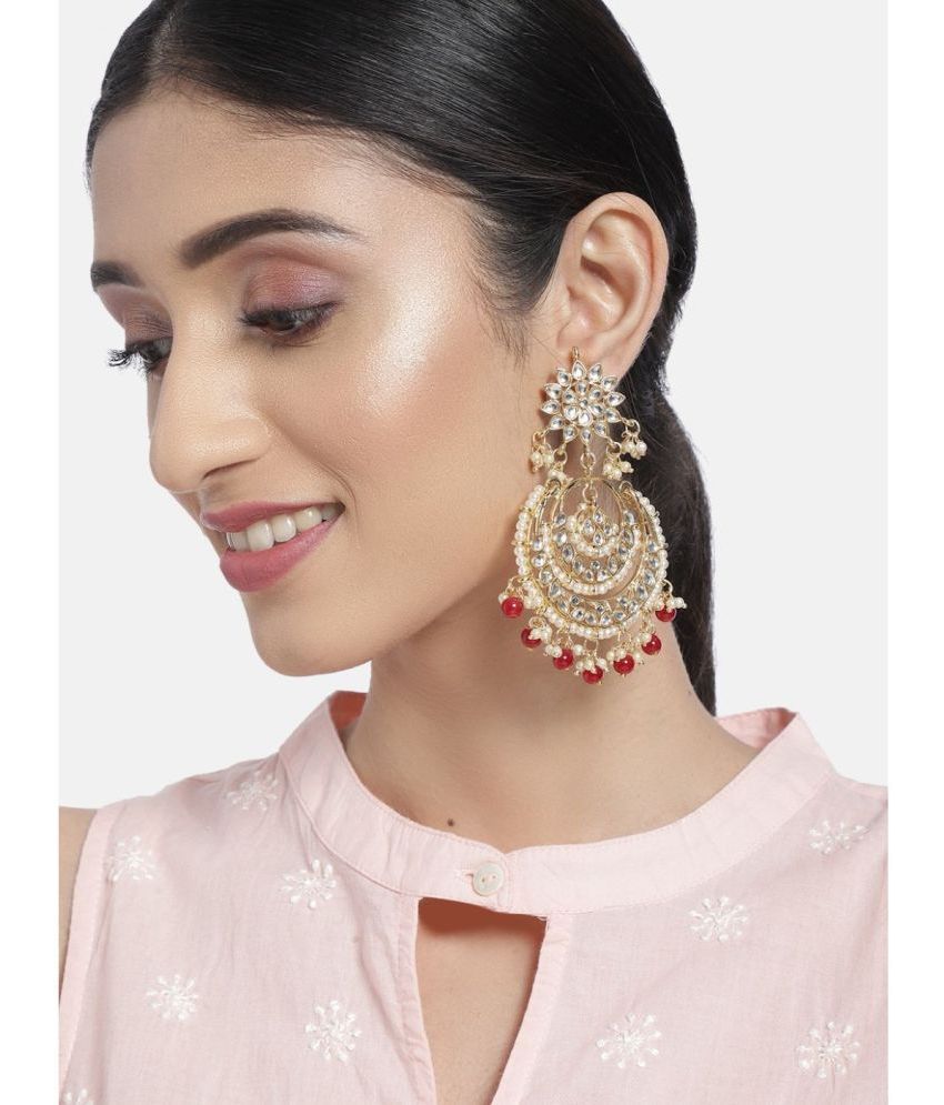     			I Jewels 18K Gold Plated Traditional Kundan Studded Chandbali Earrings For Women/Girls (E7077R)