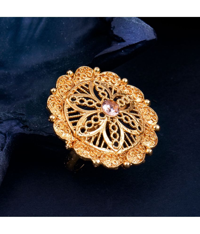     			Sukkhi Luminicent Floral Gold Plated Cubiz Zirconia Adjustable Ring For Women