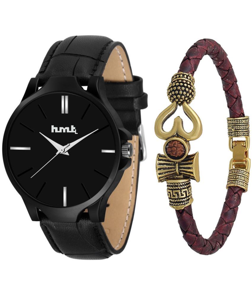     			HMTL - Black Leather Analog Men's Watches