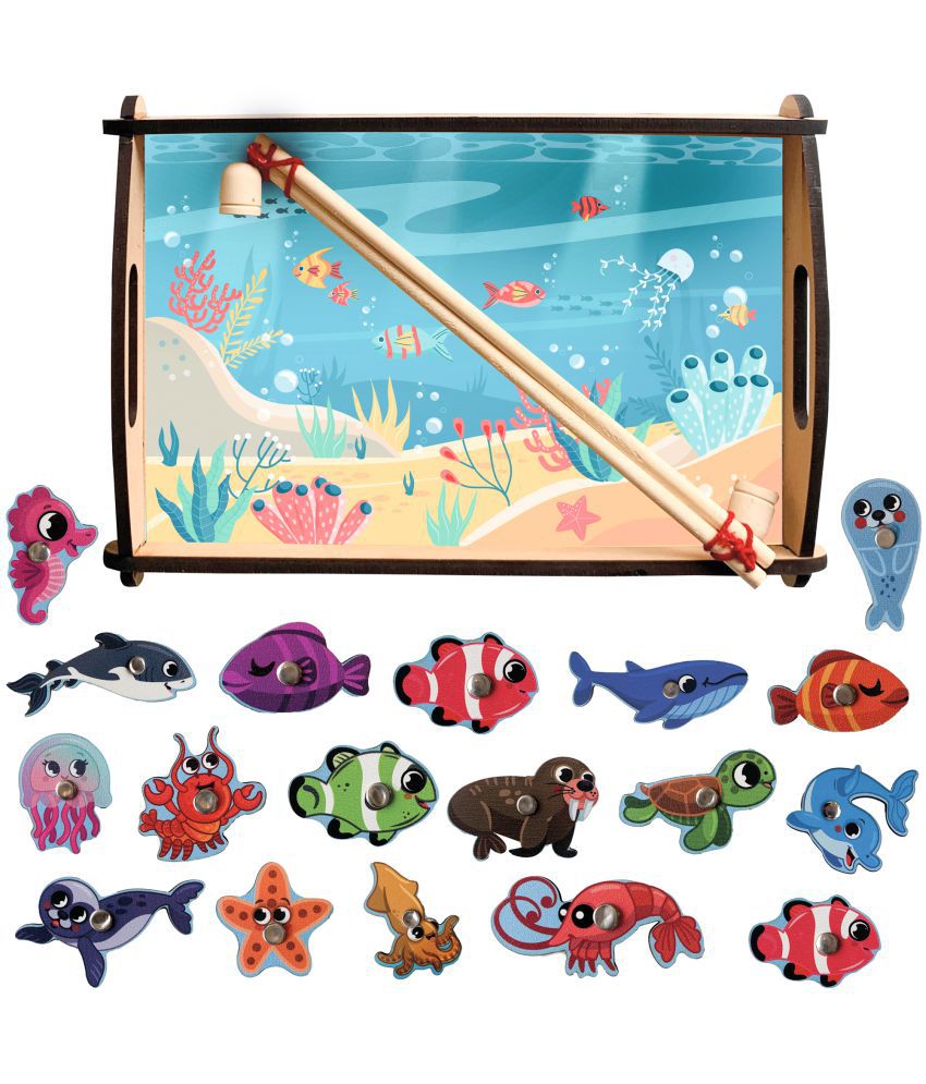 Mini Leaves Wooden Magnetic Fishing Toy | Sea Animal Toy Set | Educational  Fish Game with