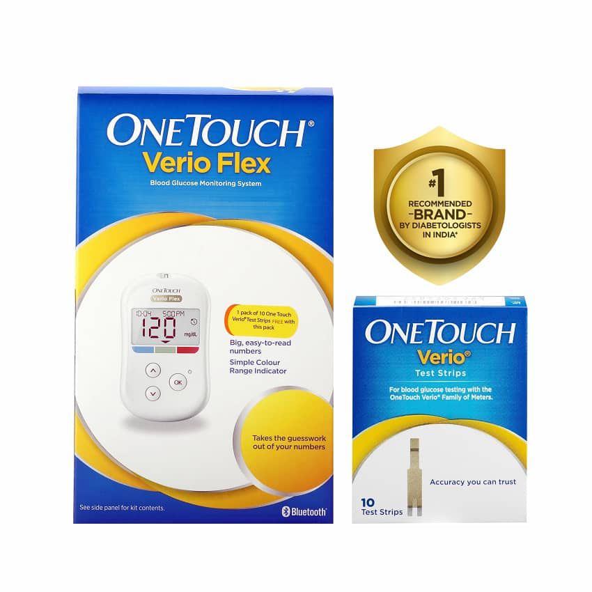 OneTouch Verio Flex Blood Glucose Monitor - Simple & So Much More | Simple, Accurate & Virtually Pain-Free Sugar Testing | Bluetooth Connected Device | FREE - 10 Strips + 10 Lancets + Lancing Device 