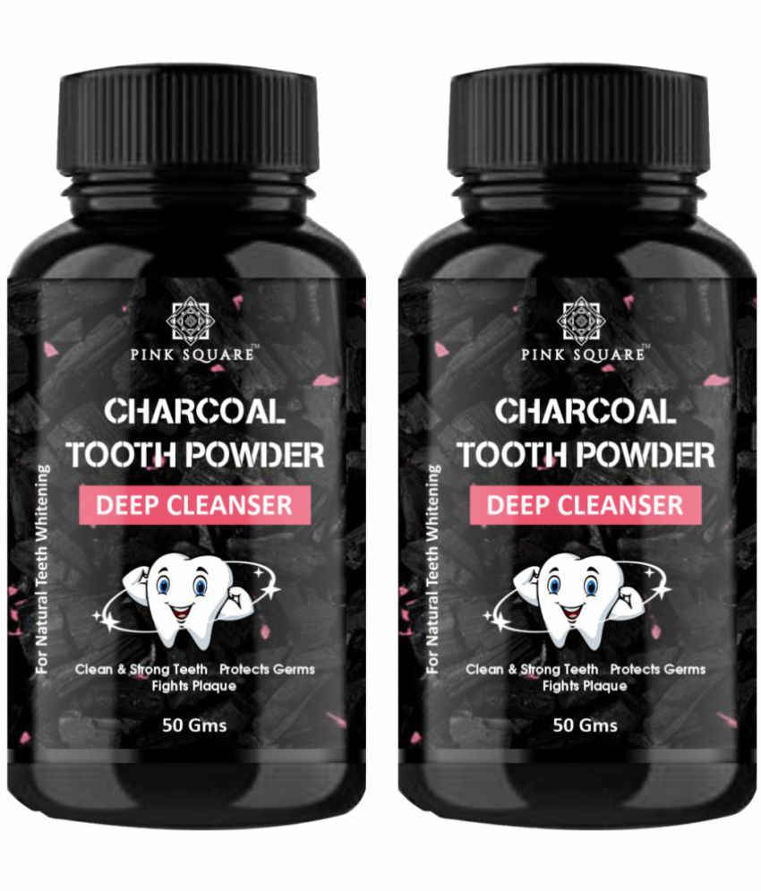 Pink Square Premium 100 % Teeth Whitening Activated Charcoal Powder For Stain - Tartar, Gutkha Stain and Yellow Teeth Removal Toothpowder 100 gm Pack of 2