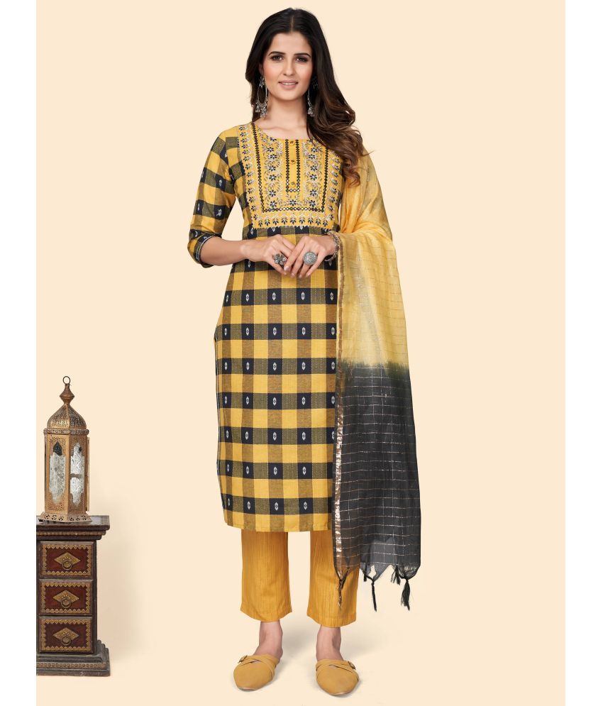     			Vbuyz Yellow Cotton Kurti With Pants - Stitched Suit Single