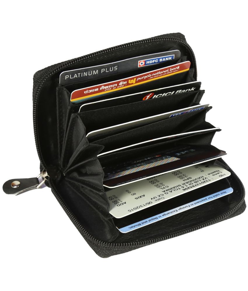 STYLE SHOES Black Leather RFID Protected 7 Slot Card Holder For Men & Women