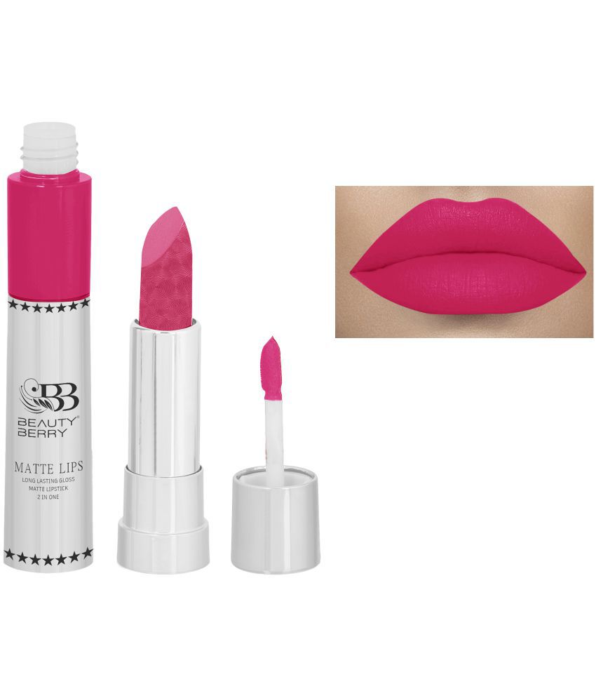     			Beauty Berry Matte Lips Creme Lipstick 2 IN 1 Hot Pink 1 g