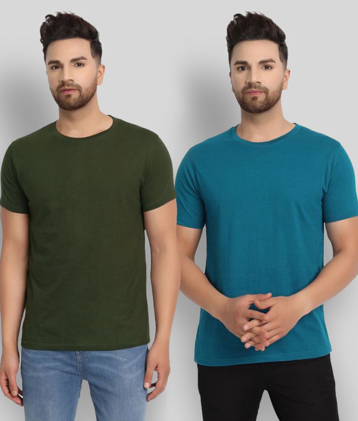     			ESPARTO - Green Cotton Regular Fit Men's T-Shirt ( Pack of 2 )