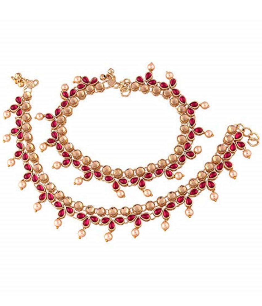     			I Jewels Gold Plated Kundan & pearl Studded Adjustable Bridal Anklets/Payal For Women/Girls (A036Q)