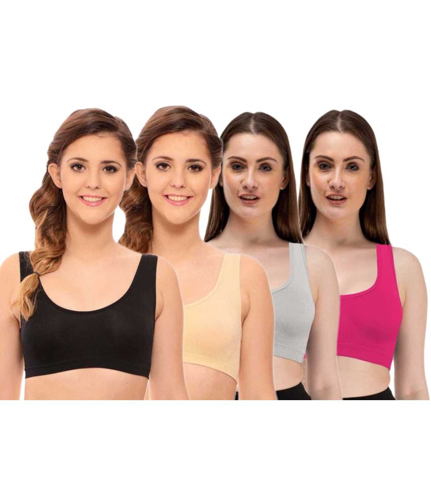     			ComfyStyle Pack of 4 Cotton Lycra Non Padded Women's Air Bra ( Multi Color )