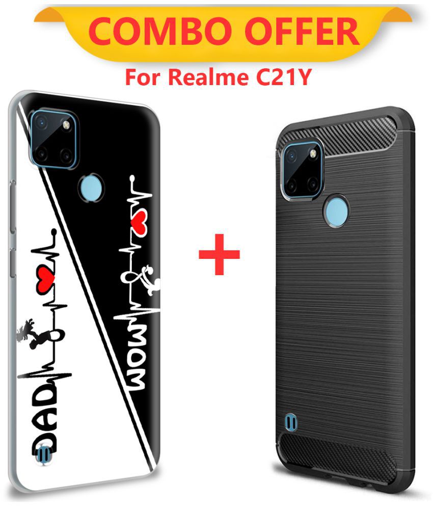     			NBOX Printed Cover For Realme C21Y Premium look case Pack of 2