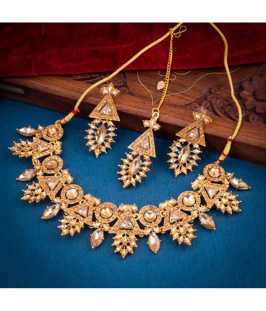     			Sukkhi Brass Golden Traditional Necklaces Set Collar