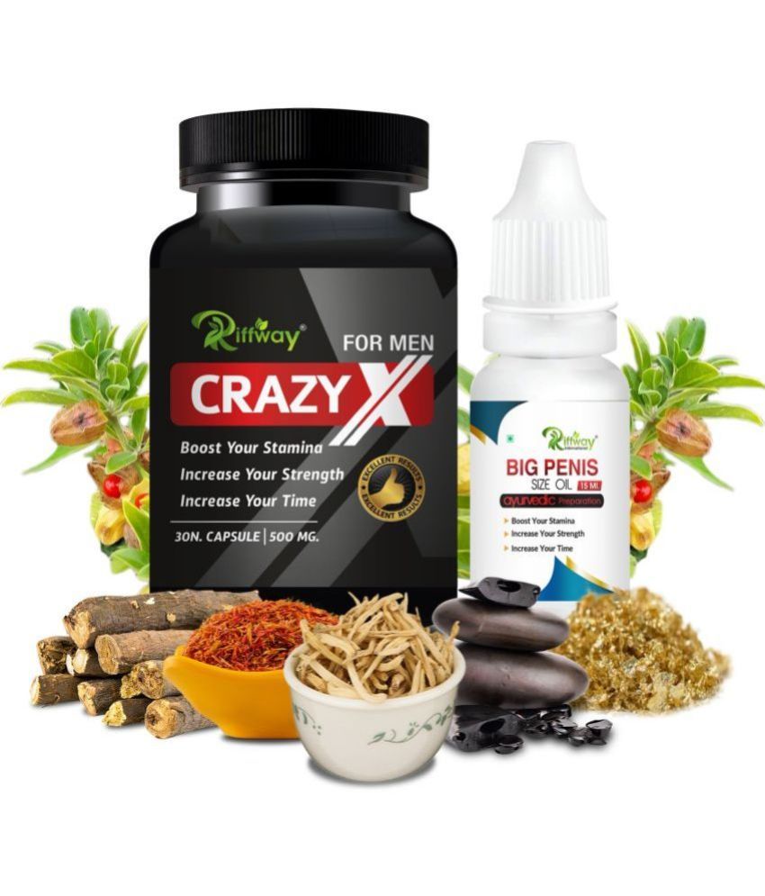     			Crazy X Capsules With Power Massege Oil For Sexual Stamina Improves Sex Desire & Confidence Longer & Harder Erection Size 100% Herbal