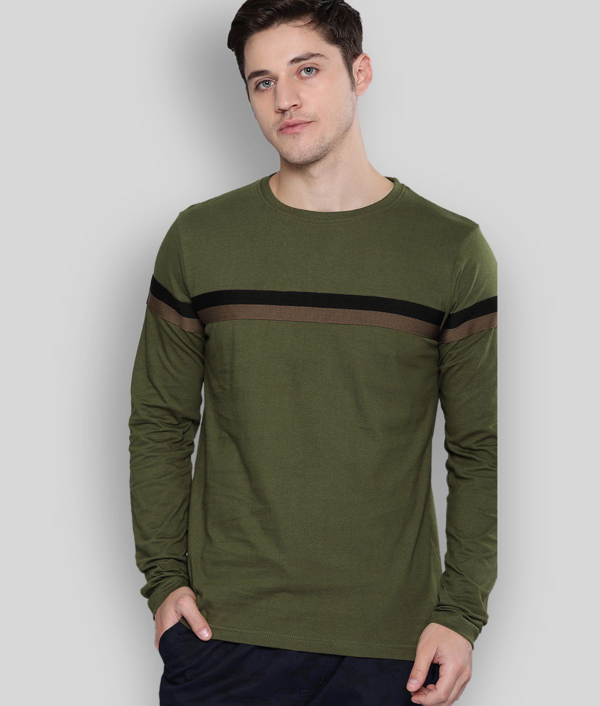 Green Cotton Regular Fit Men's T-Shirt 