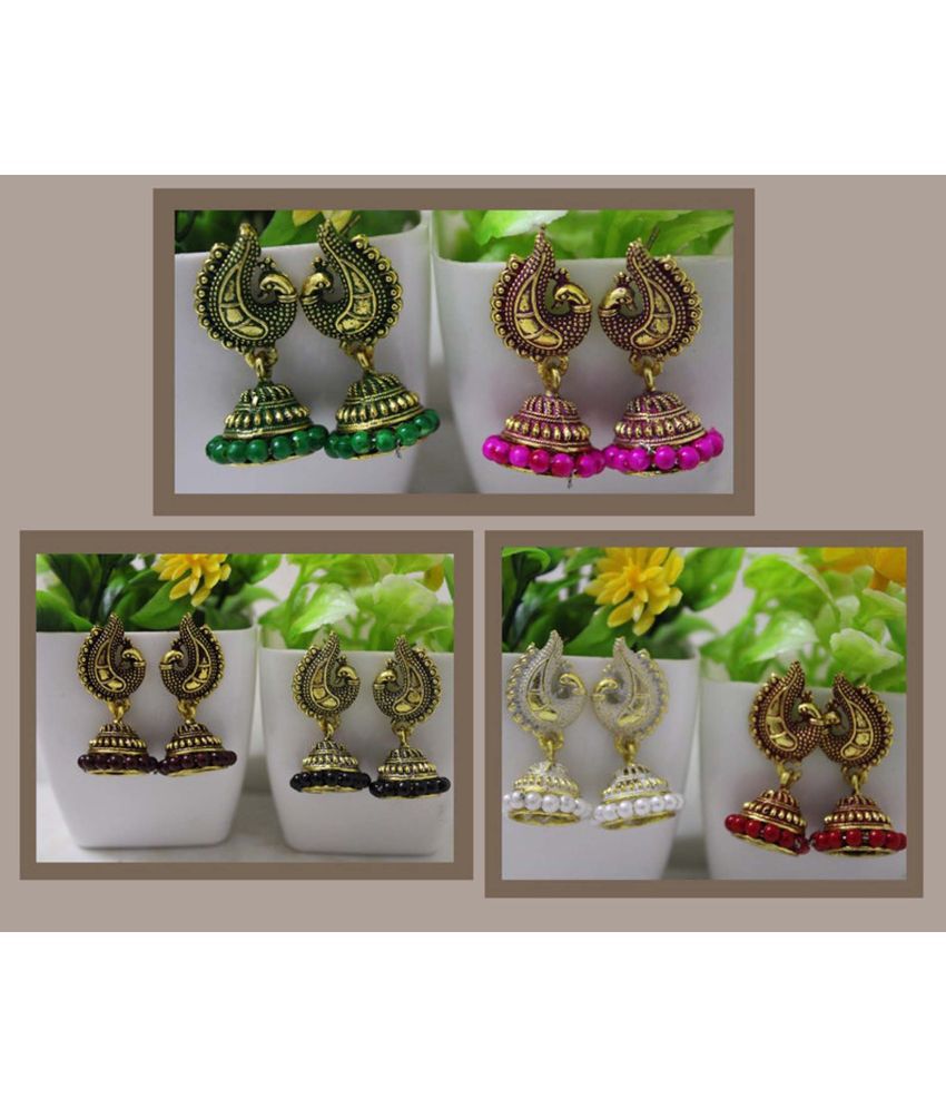     			Happy Stoning Combo of 6 pairs of Designer Jhumka earrings