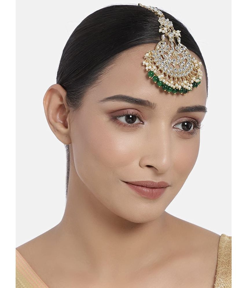     			I Jewels 18K Gold Plated Traditional Kundan & Stone Studded Maang Tikka for Women & Girls (T2042G)