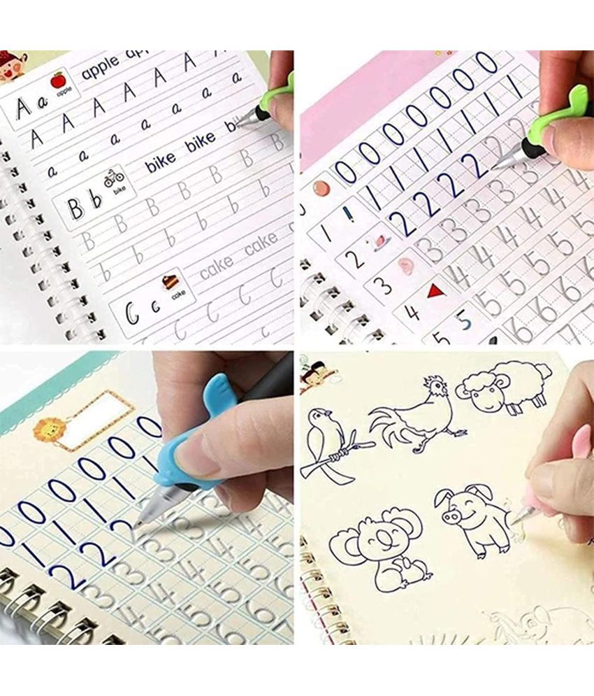     			Magic Practice Copybook Number Tracing Book for Preschoolers with Pen(4 BOOK + 10 REFILL+ 1 pen +1 grip)Magic Calligraphy Copybook Set Practical Reusable Writing Tool Simple Hand Lettering
