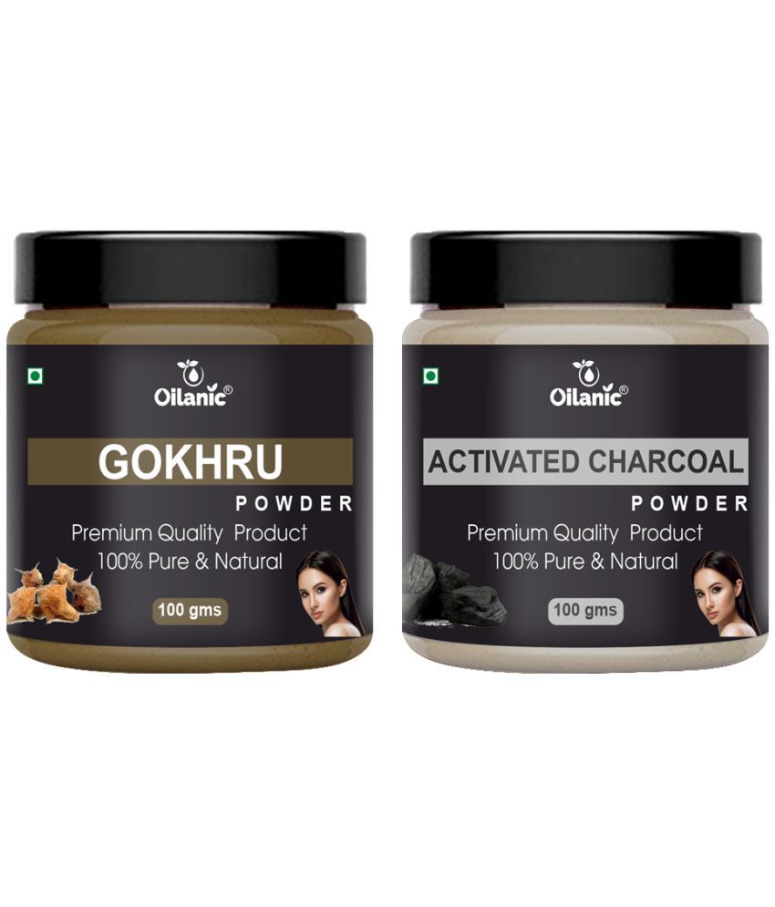     			Oilanic 100% Pure Gokhru Powder & Charcoal Powder For Skin Hair Mask 200 g Pack of 2