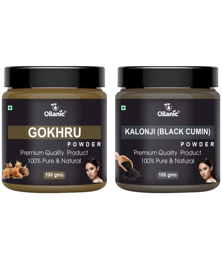     			Oilanic 100% Pure Gokhru Powder & Kalonji Powder For Skin Hair Mask 200 g Pack of 2