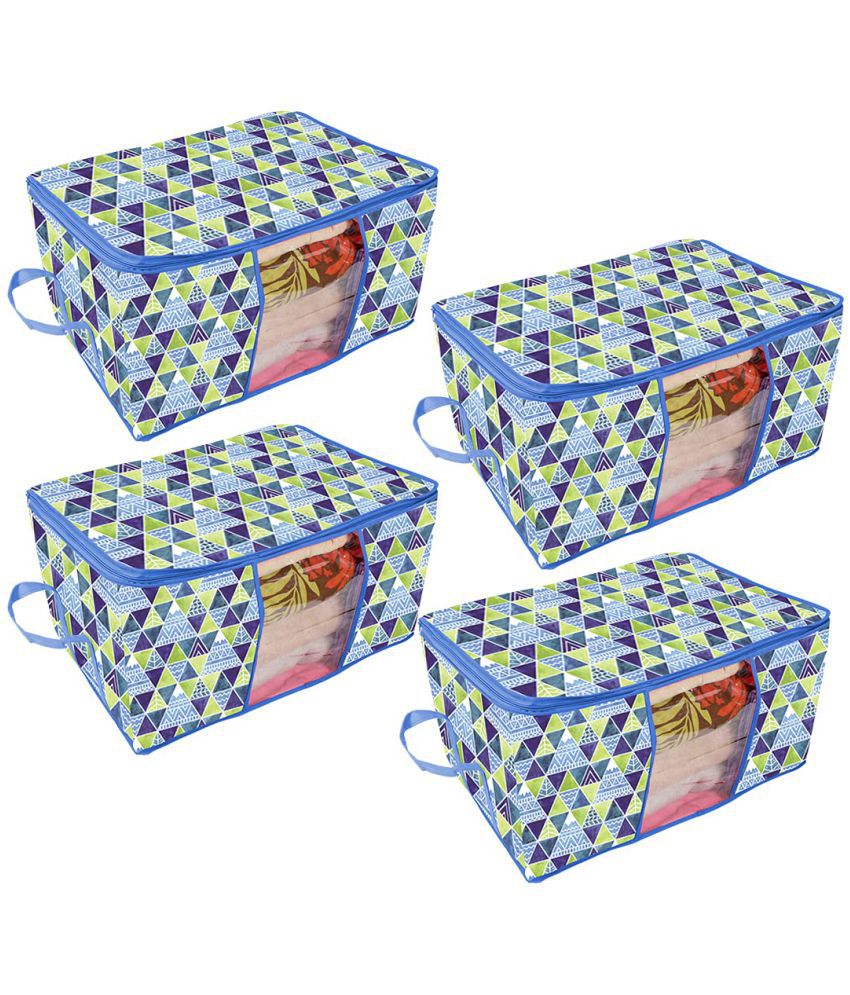     			PrettyKrafts Underbed Storage Bag, Storage Organizer, Blanket Cover with Side Handles (Set of 4 pcs) - Trio Blue
