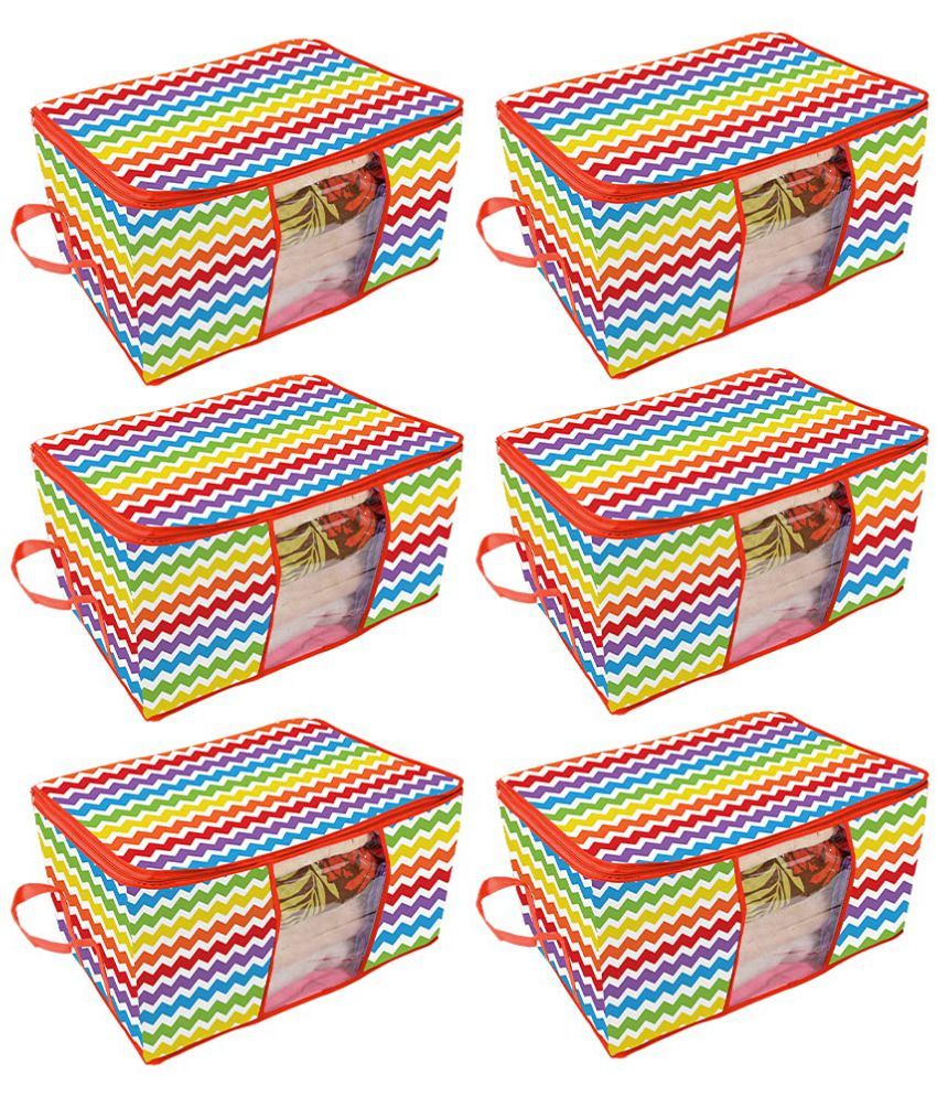     			PrettyKrafts Underbed Storage Bag, Storage Organizer, Blanket Cover with Side Handles (Set of 6 pcs) - Wave Multicolor