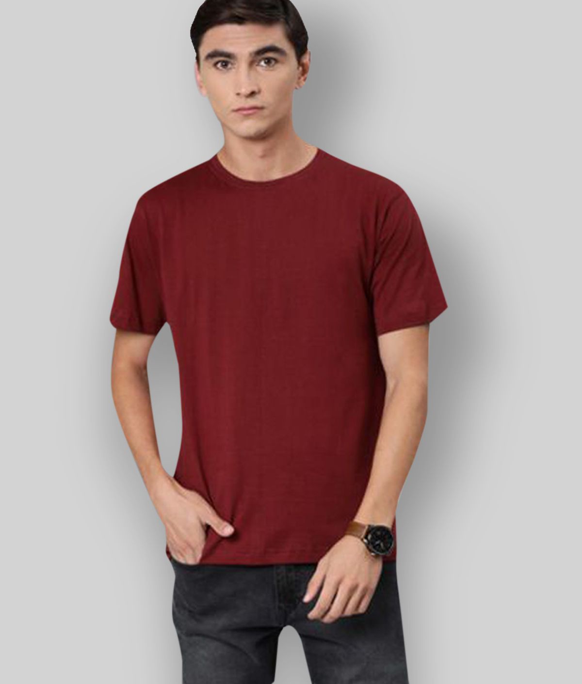     			Be Awara - Maroon Cotton Relaxed Fit Men's T-Shirt ( Pack of 1 )