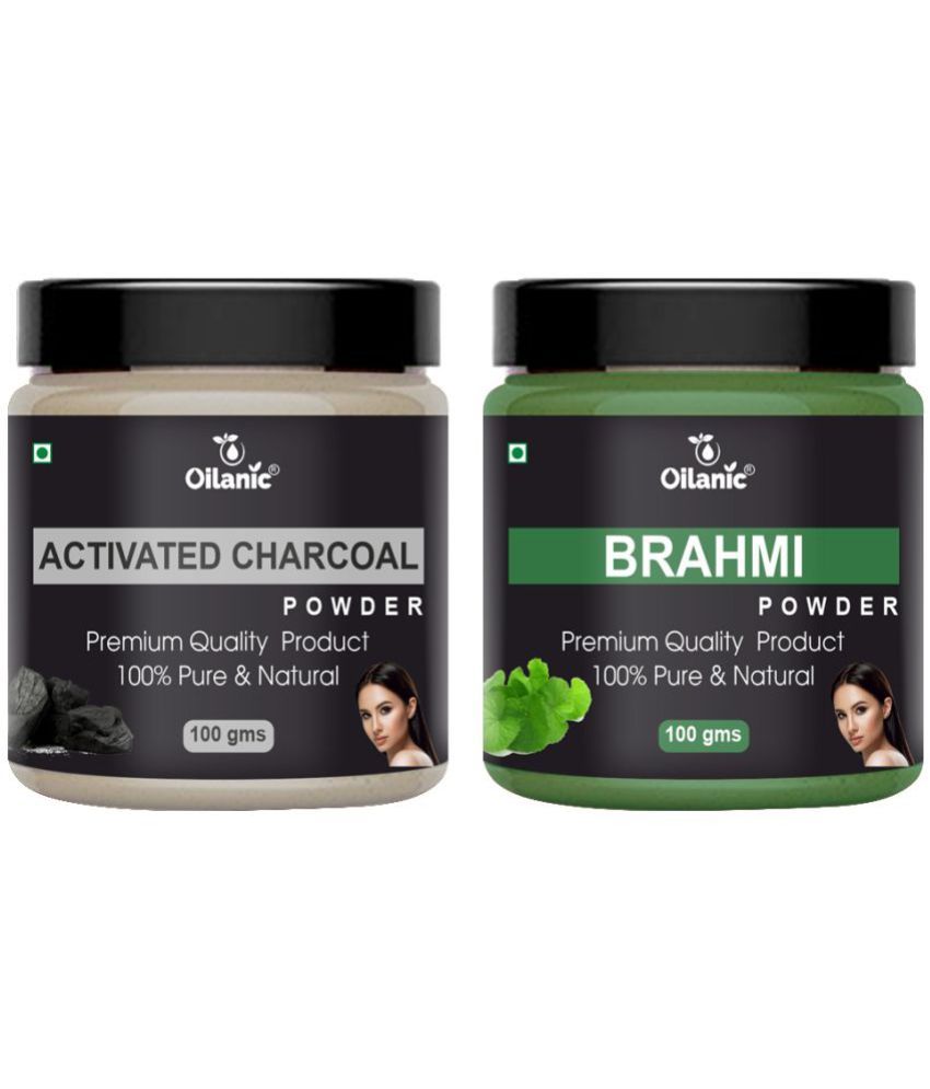     			Oilanic 100% Activated Charcoal Powder & Brahmi Powder For Skincare Hair Mask 200 g Pack of 2