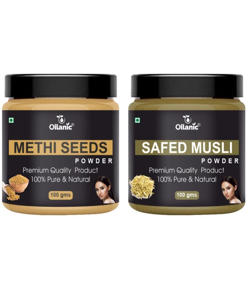     			Oilanic 100% Pure Methi Powder & Safed Musli Powder-Skin Hair Mask 200 g Pack of 2