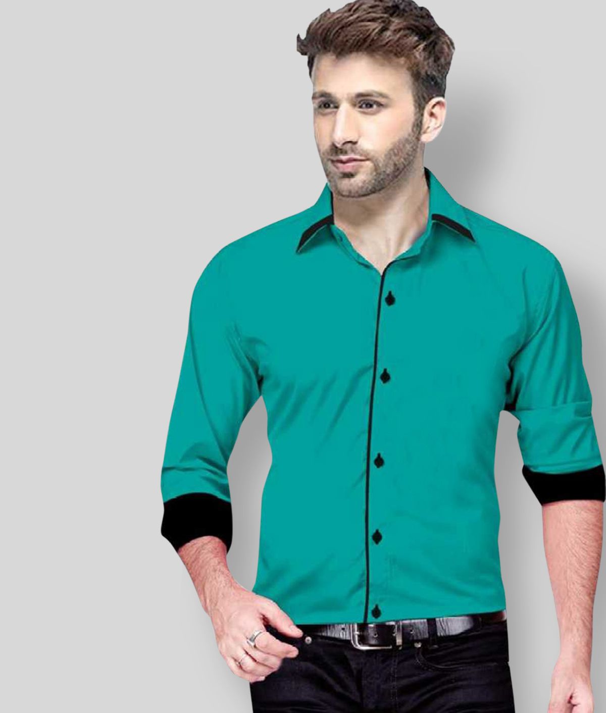    			P&V CREATIONS - Green Cotton Slim Fit Men's Casual Shirt (Pack of 1 )