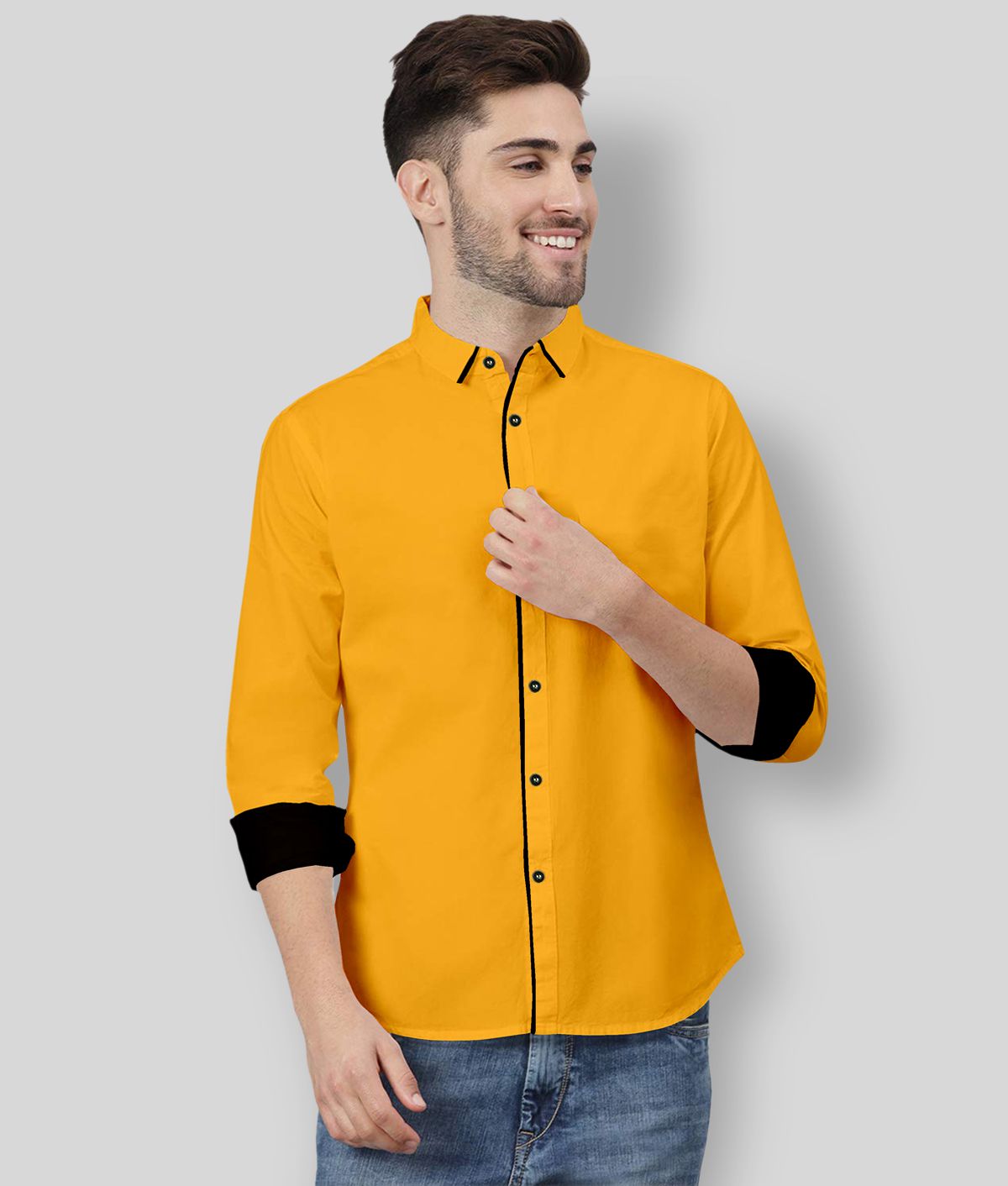     			P&V CREATIONS - Yellow Cotton Blend Regular Fit Men's Casual Shirt (Pack of 1)