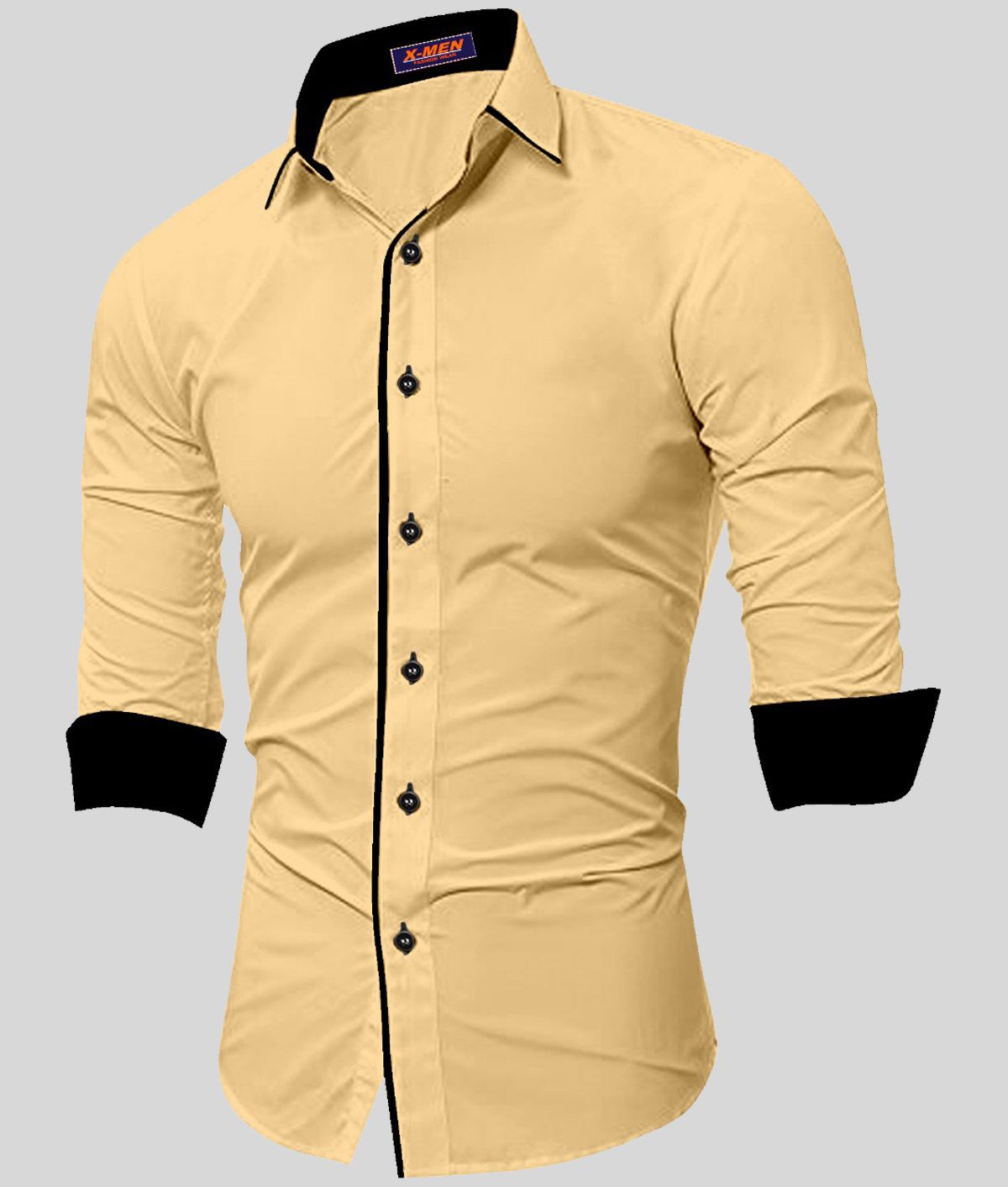     			P&V - Yellow Cotton Blend Slim Fit Men's Casual Shirt (Pack of 1)