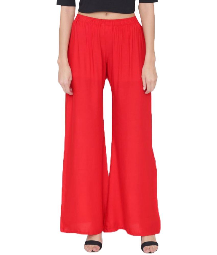     			PT LEGGINGS Red Rayon Palazzos - Single