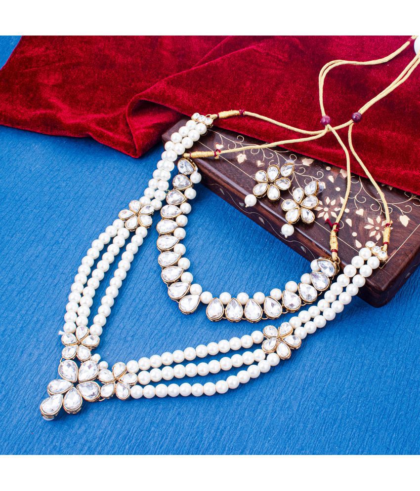     			Sukkhi Alloy White Traditional Necklace set Combo Long Haram