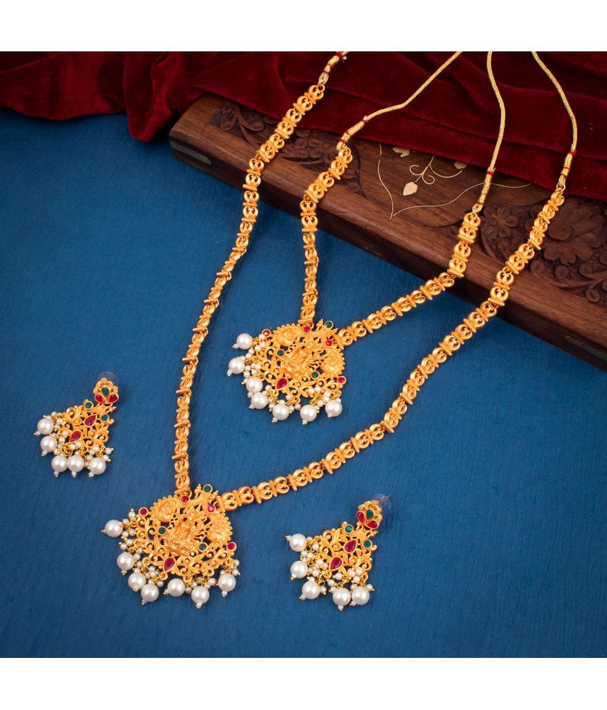     			Sukkhi Brass Golden Traditional Necklaces Set Long Haram