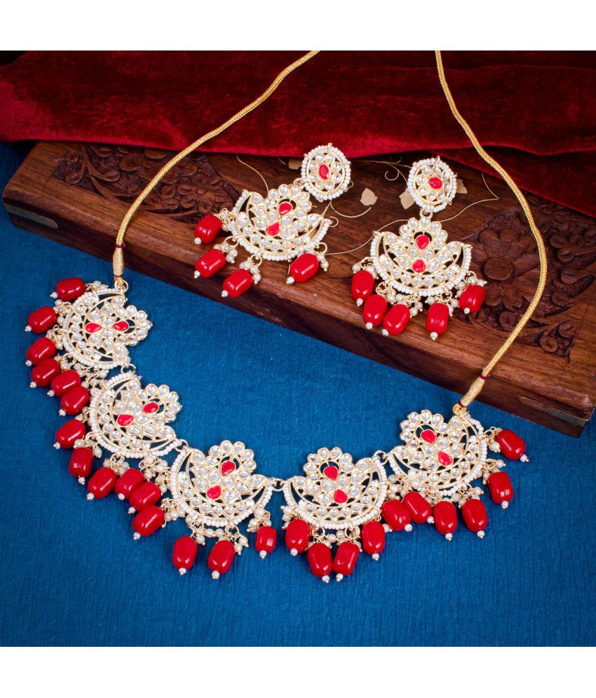     			Sukkhi Brass Red Traditional Necklaces Set Collar