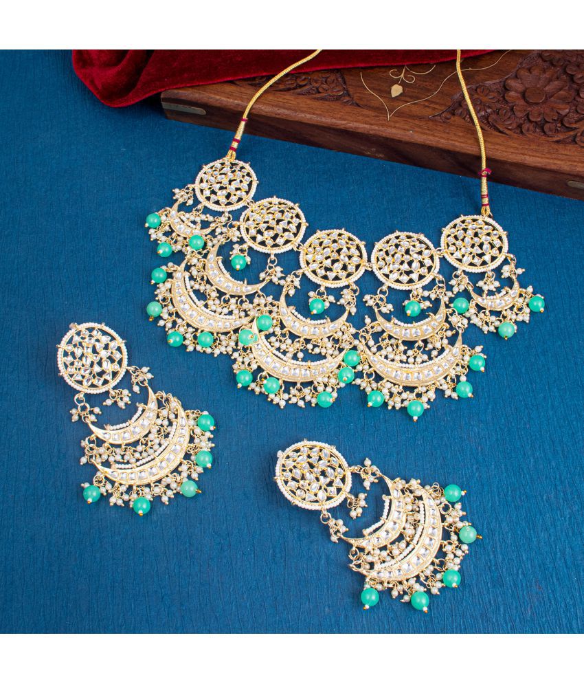    			Sukkhi Brass Turquoise Traditional Necklaces Set Choker