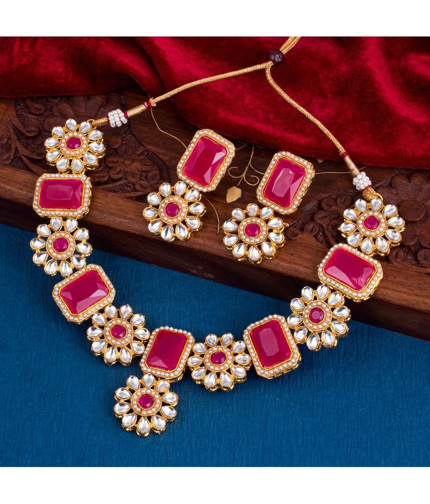     			Sukkhi Zinc Pink Traditional Necklaces Set Choker