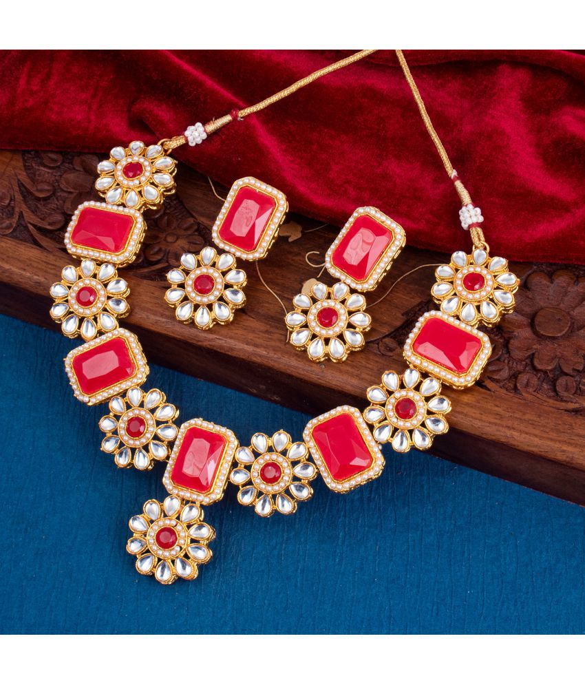     			Sukkhi Zinc Red Traditional Necklaces Set Choker