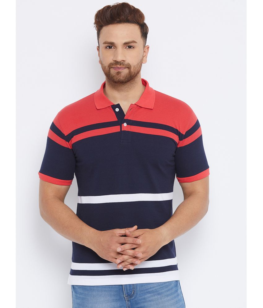 The Million Club Cotton Blend Regular Fit Striped Half Sleeves Multi Men's Polo T Shirt Pack of 1