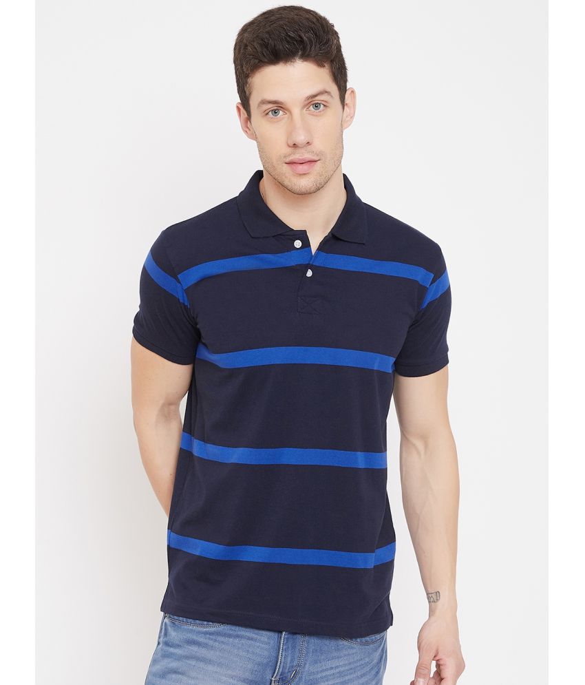 The Million Club Cotton Blend Regular Fit Striped Half Sleeves Navy Men's Polo T Shirt Pack of 1