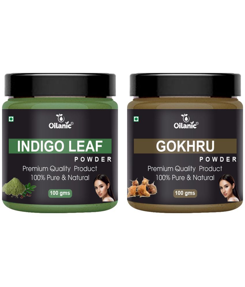     			Oilanic 100% Pure Indigo Leaf Powder & Gokhru Powdere For Skincare Hair Mask 200 g Pack of 2