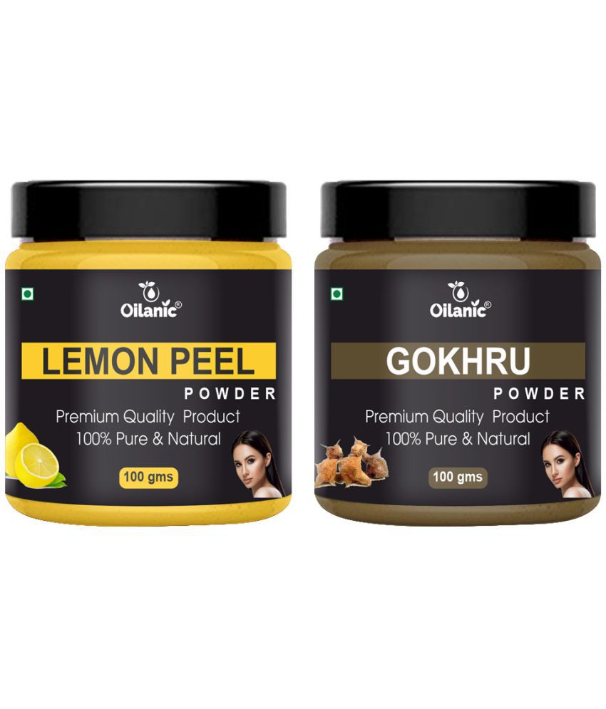     			Oilanic 100% Pure Lemon Peel Powder & Gokhru Powdere For Skincare Hair Mask 200 g Pack of 2
