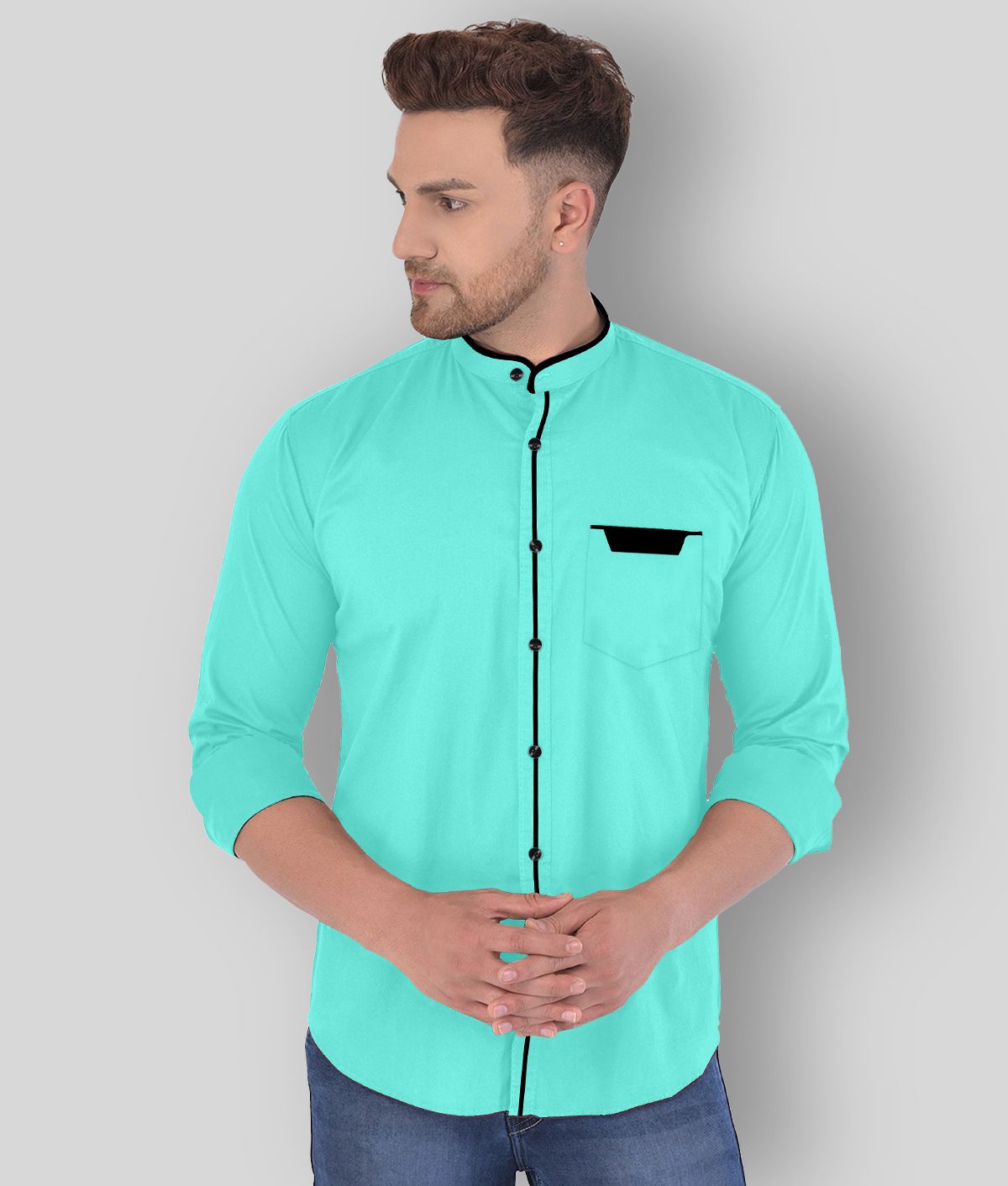     			P&V CREATIONS - Green Cotton Blend Regular Fit Men's Casual Shirt (Pack of 1)